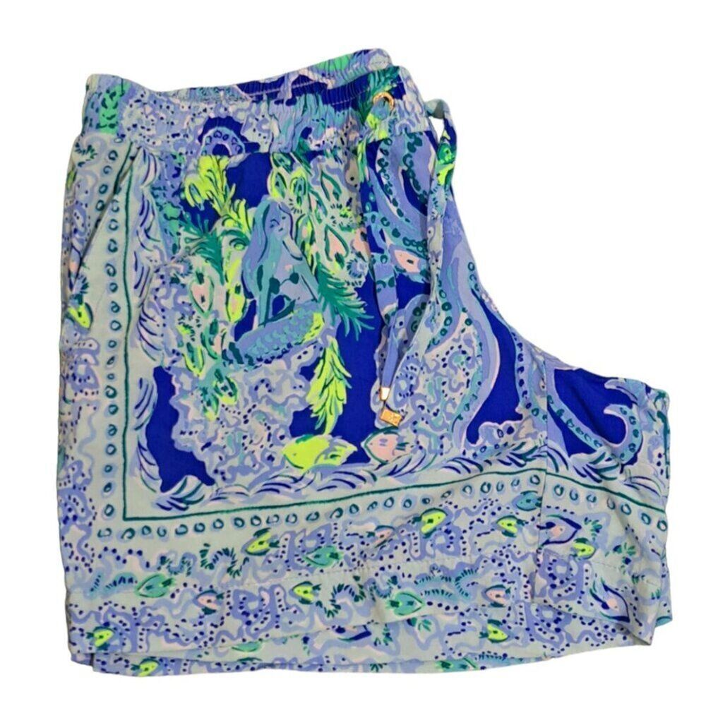 Lilly Pulitzer Women's Shorts- Katia Sirens Blue Travel Beach  Elastic Waist  XS